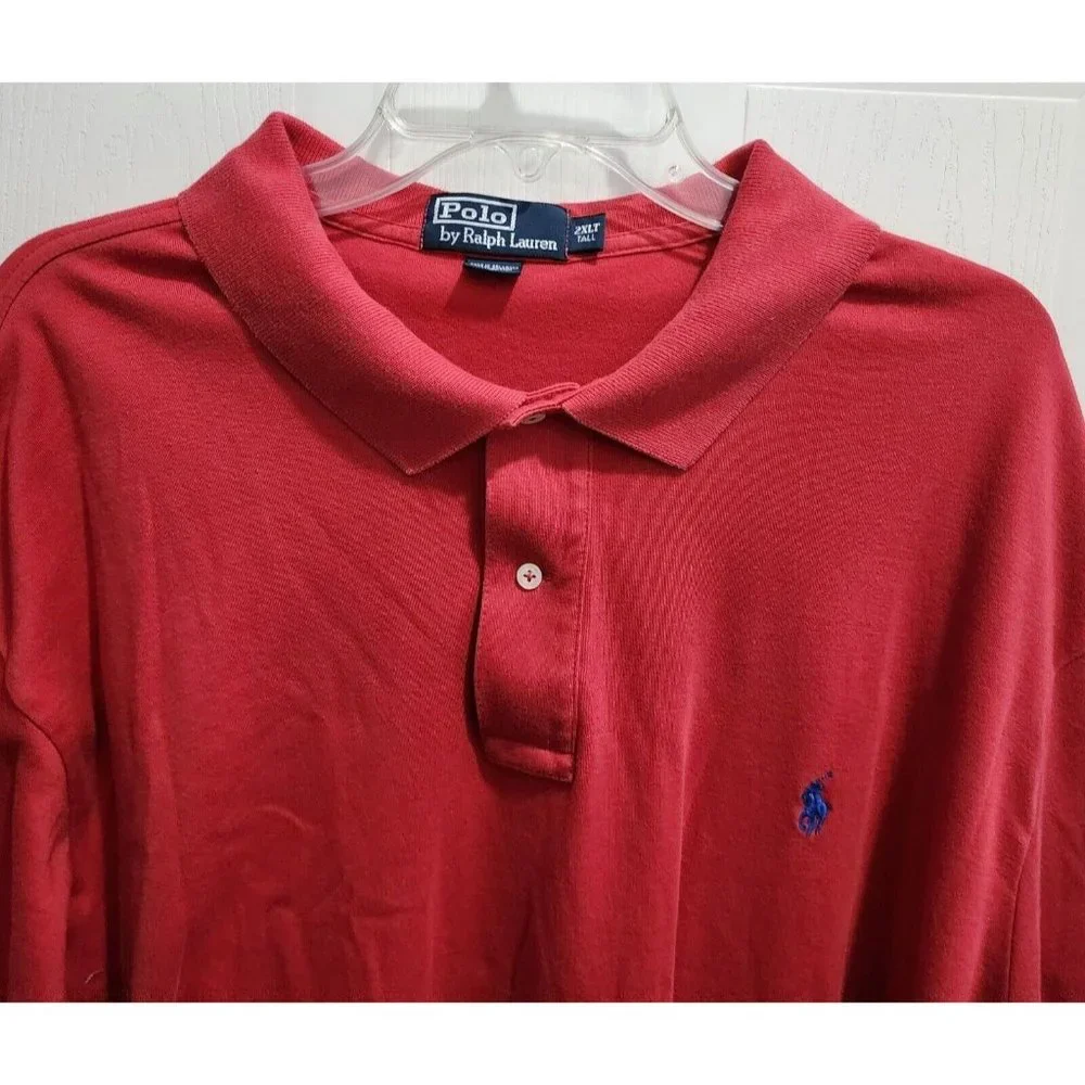 Polo Ralph Lauren Red Short Sleeve‎ Polo Shirt Size 2XLT Blue Pony 100% Cotton